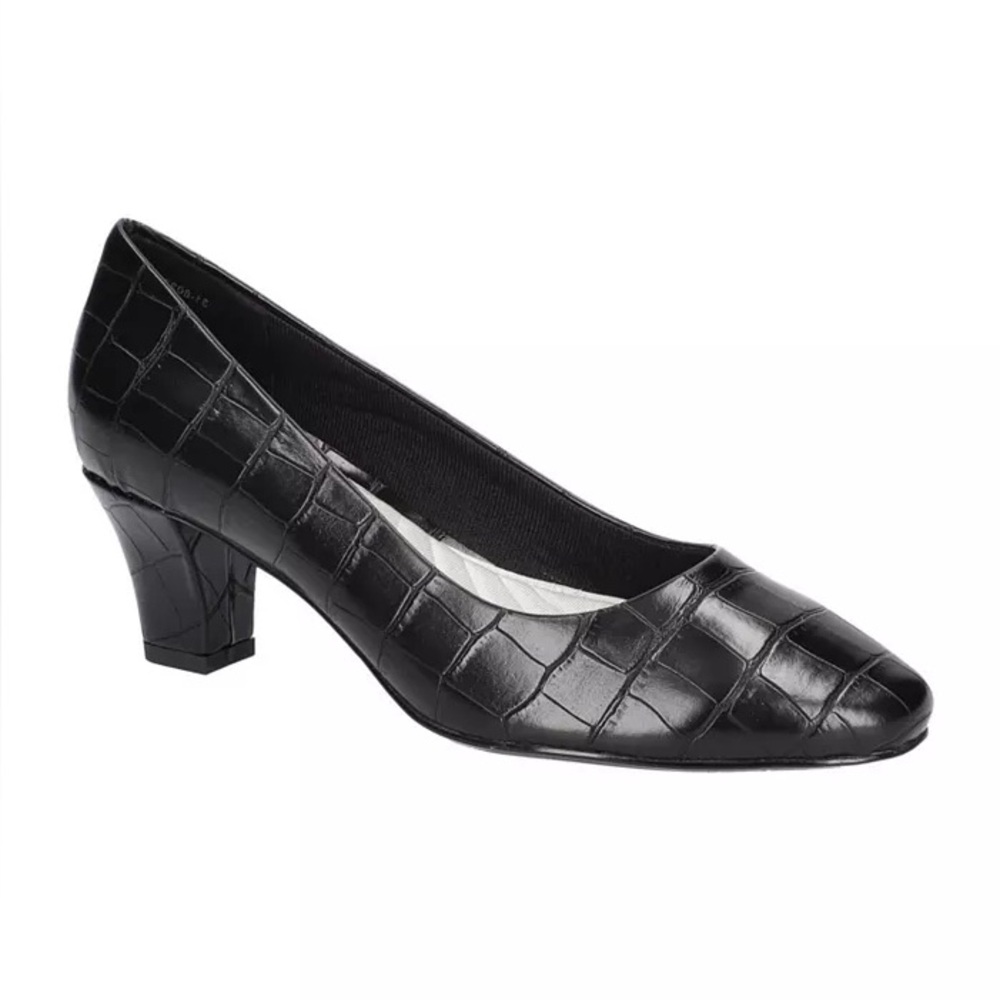 NWT Easy Street Women Ballari Black Croco Faux Leather Block Heel Pump Size 9.5W